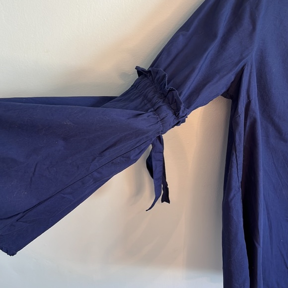 dizzylizzy Navy Blue Bell Sleeve Blouse with Keyhole and Bows - Picture 3 of 6